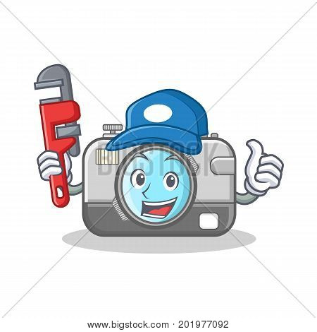 Plumber camera caharacter cartoon design vector illustration