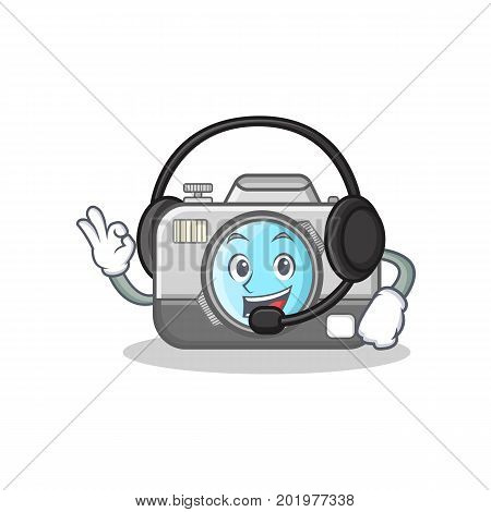 With headphone camera caharacter cartoon design vector illustration