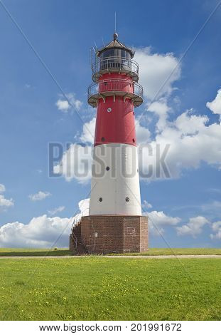 coastal scenery with traditional lighthouse around Buesum in Dithmarschen at Schleswig-Holstein Germany
