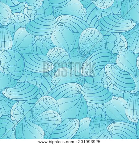 seamless vector pattern with seashells. Hand-drawn illustration