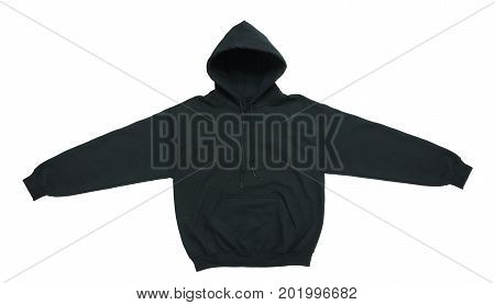 spread blank hoodie sweatshirt color black front view on white background