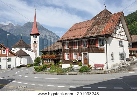 The Village Of Burglen On The Swiss Alps
