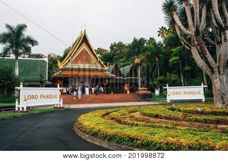 Tenerife Spain - May 29 2017: Entrance to Loro Park on Tenerife island Spain