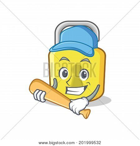 Playing baseball yellow lock character mascot vector illustration