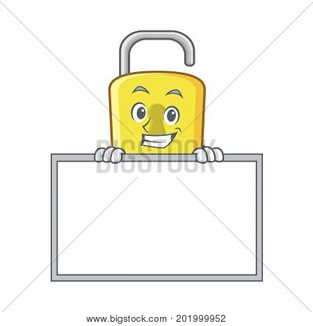 Grinning with board yellow lock character mascot vector illustration