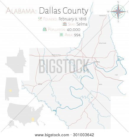 Large And Detailed Map Of Dallas County In Alabama, Usa.