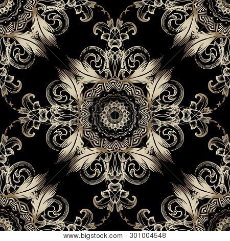 Gold Baroque Luxury Vector Seamless Pattern. Ornate Geometric Greek Style Background. Vintage Golden