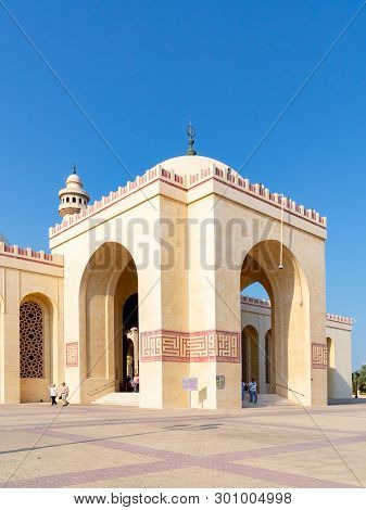 Manama, Bahrain - December 19, 2018: Portal Al-fatih Grand Mosque