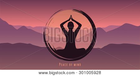Peace Of Mind Meditation Concept Silhouette With Mountain Background Vector Illustration Eps10