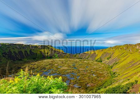 Rano Kau Crater Ultra Long Exposure In Rapa Nui