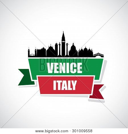 Venice Skyline - Italy - Ribbon Banner - Vector Illustration - Vector