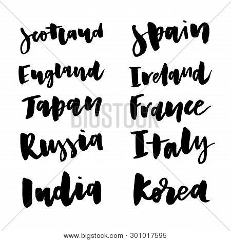 Country Codes Vector Stickers Set. Iso Area Code Sign Collection. Country Name Abbreviation Tag. Ter