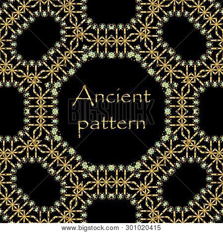 Geometrical Abstract Vector Seamless Art Deco Pattern From Gold Hand Drawn Elements, Eskimo Ethnic O