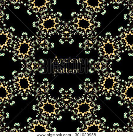 Geometrical Abstract Vector Seamless Art Deco Pattern From Gold Hand Drawn Elements, Eskimo Ethnic O