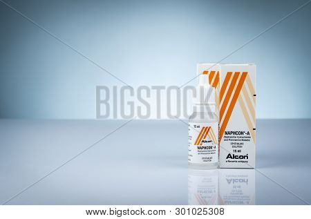Chonburi, Thailand-october 27, 2018 : Naphcon-a Sterile Ophthalmic Solution. Sterile Eye Drop. Napha