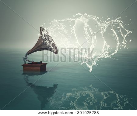 Antique Phonograph Music Player In The Water