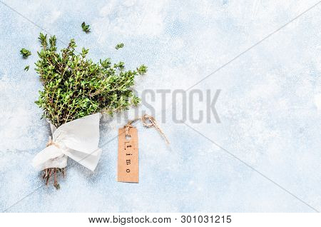A Bunch Of Fresh Thyme Wrapped In Paper, Timo In Italian, Copy Space For Your Text