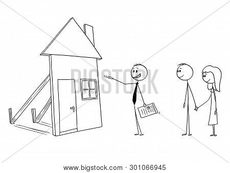 Vector Cartoon Stick Figure Drawing Conceptual Illustration Of Businessman Or Real Estate Broker Or 