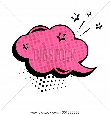 Pink Dialog Box, Banner Set. Colored Empty Cloud With Dots And Stars.comic Sound Effects In Pop Art 