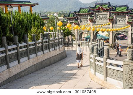 Nantou, Taiwan - April 6th, 2019:famous landmark of BaoHu Dimu Temple at Puli township, Nantou, Taiwan, Asia