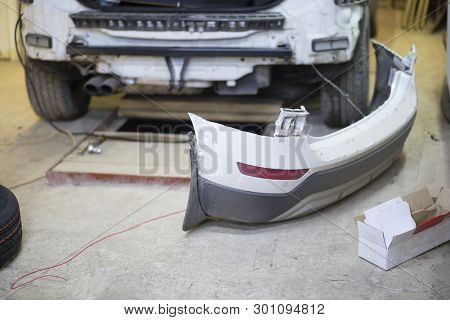 Towbar On The Car. Installation Of The Trailer Device On The Car.