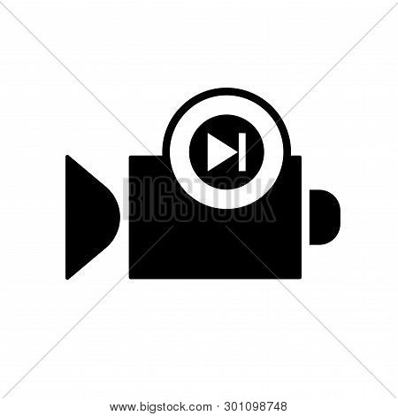Flat Linear Design. Flat Icon Of Video Camera With Fast Forward Sign For Apps And Web Sites. Vector 