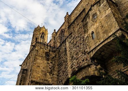 Gothic Castle Walls In Barcelona, Spain.