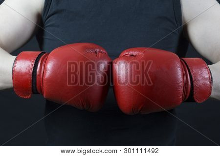 Boxing And Boxing Match. Concept. Red Boxing Gloves.