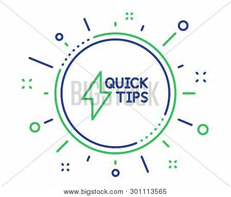 Quick Tips Line Icon. Helpful Tricks Sign. Tutorials With Lightning Or Energy Symbol. Quality Design
