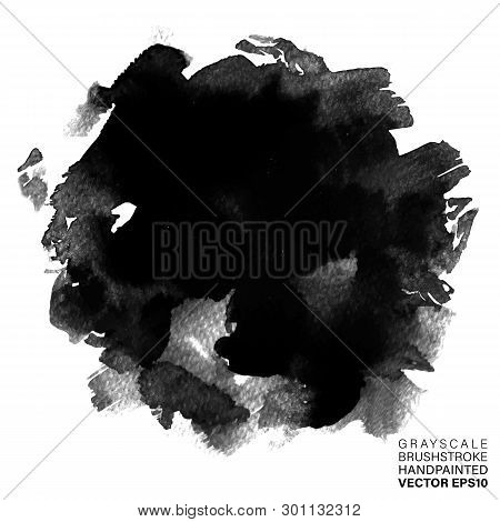 Grayscale Hand Painted Stroke. Vector Multicolor Artistic Stroke For Backdrop. Brush Painted Ink Cir