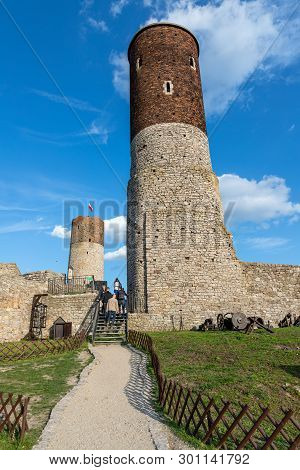 Checiny, Swietokrzyskie / Poland - May, 1, 2019: Old Historic Ruins Of The Royal Castle. A Stronghol