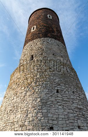 Checiny, Swietokrzyskie / Poland - May, 1, 2019: Old Historic Ruins Of The Royal Castle. A Stronghol