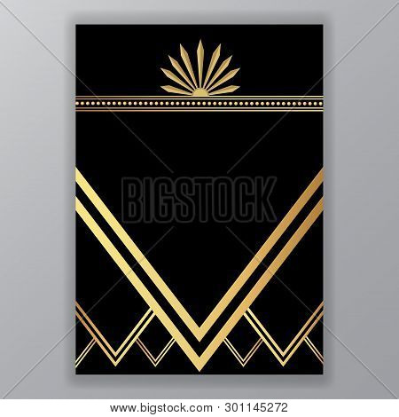 Art Deco, Art Novo Template  Luxury Elegant Texture Geometric Style, Gatsby Concept, Golden Black Mo