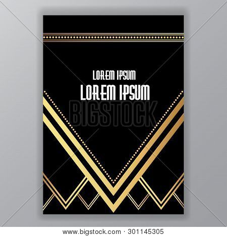 Art Deco, Art Novo Template  Luxury Elegant Texture Geometric Style, Gatsby Concept, Golden Black Mo
