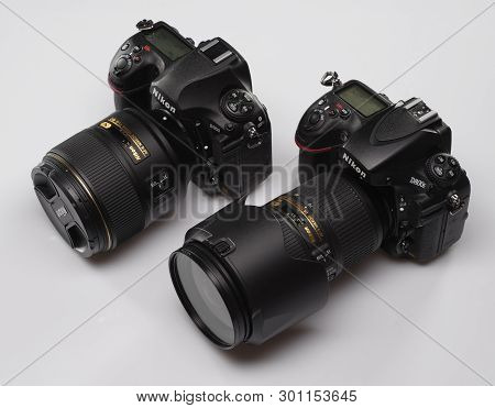Saint-petersburg, Russia - April 26, 2018: Nikon D850 And Nikon D800e Slr Cameras.