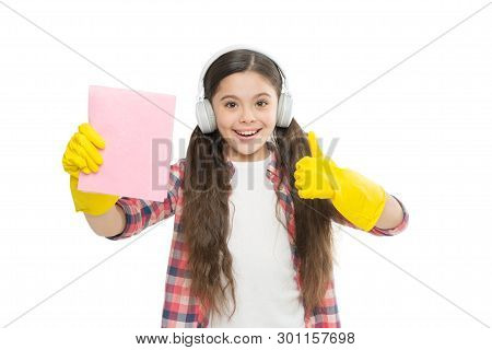 Cleaning Supplies. Anti Allergen Cleaning Products. Let Music Move You. Girl Headphones And Gloves C