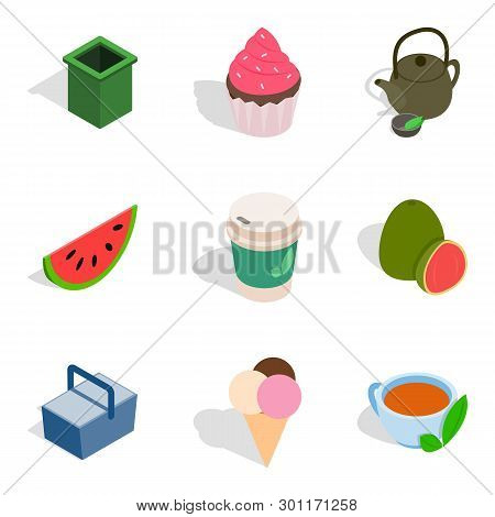 Culinary Dessert Icons Set. Isometric Set Of 9 Culinary Dessert Icons For Web Isolated On White Back