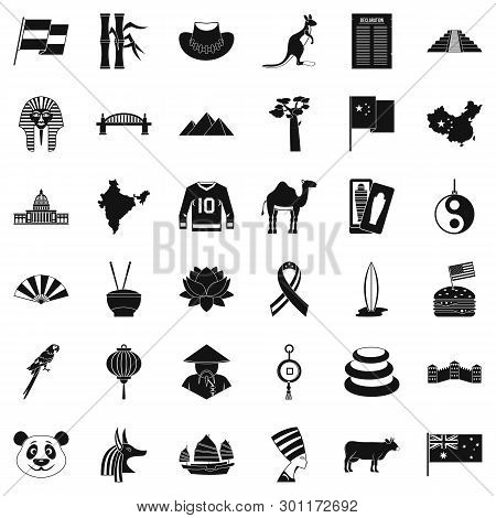 Landmark Icons Set. Simple Style Of 36 Landmark Icons For Web Isolated On White Background