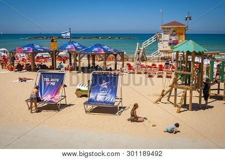 Tel Aviv, Israel. May 11, 2019. Tel Aviv Seaside Promenade And Beach Prior To The Eurovision Song Co