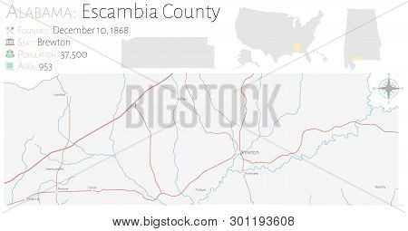 Large And Detailed Map Of Escambia County In Alabama, Usa.