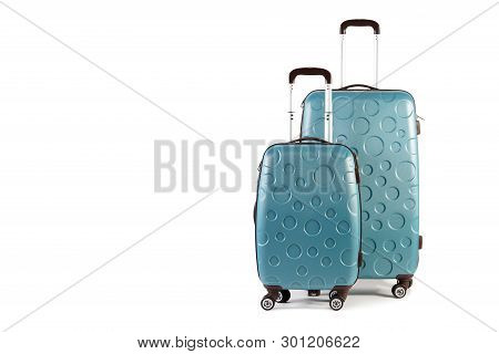 Two Travel Suitcases Isolated On White Background With Copy Space. Check-in And Cabin Bags. Studio S