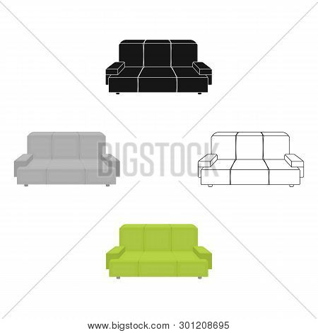 Green Couch Icon In Cartoon, Black Style Isolated On White Background. Office Furniture And Interior