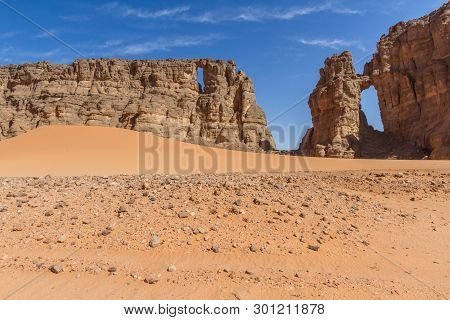 Sahara Desert.  Sahara Desert Landscape.  Amazing Sandstone Rock Formation  At  Tassili Najjer Natio