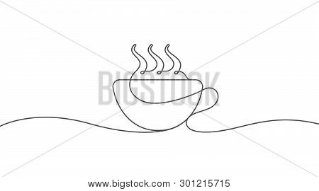 Continuous Line Drawing Of Coffee Cup. One Line Hot Drink Concept. Tea Mug Linear Drawing. Single Th