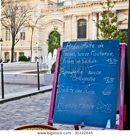 Paris-MenÃ¼ in einem restaurant