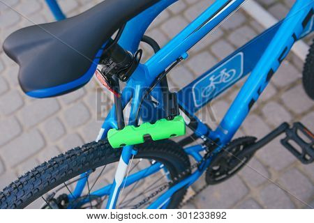 Bicycle Lime Green  U-lock On Bicycle Outdoors