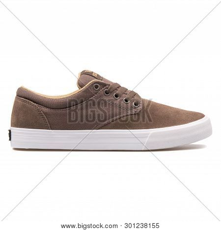 Vienna, Austria - August 10, 2017: Supra Chino Khaki Sneaker On White Background.