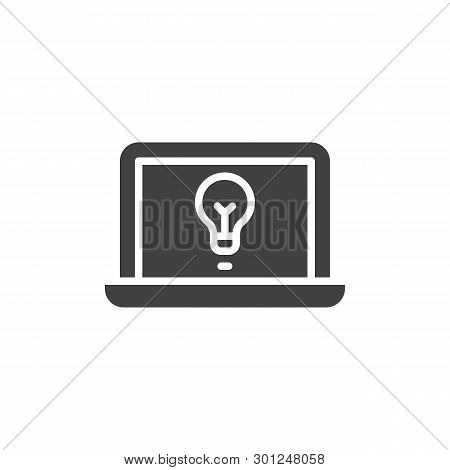 Laptop With Ligth Bulb Vector Icon. Filled Flat Sign For Mobile Concept And Web Design. Notebook Wit