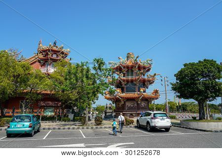 Tainan, Taiwan - April 13, 2019 : Sicao Dazhong Temple. Tainan Sicao Green Tunnel Ecological Park.