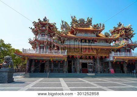 Tainan, Taiwan - April 13, 2019 : Sicao Dazhong Temple. Tainan Sicao Green Tunnel Ecological Park.